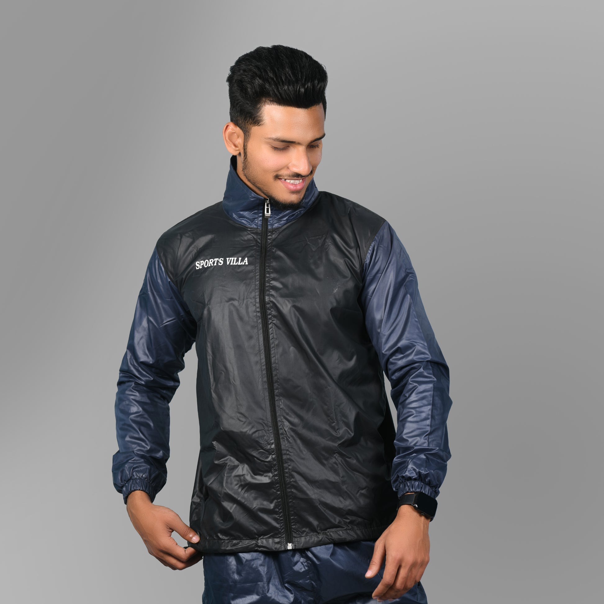 Rain Mesh Jacket (Black with Navy Blue) - SPORTS VILLA