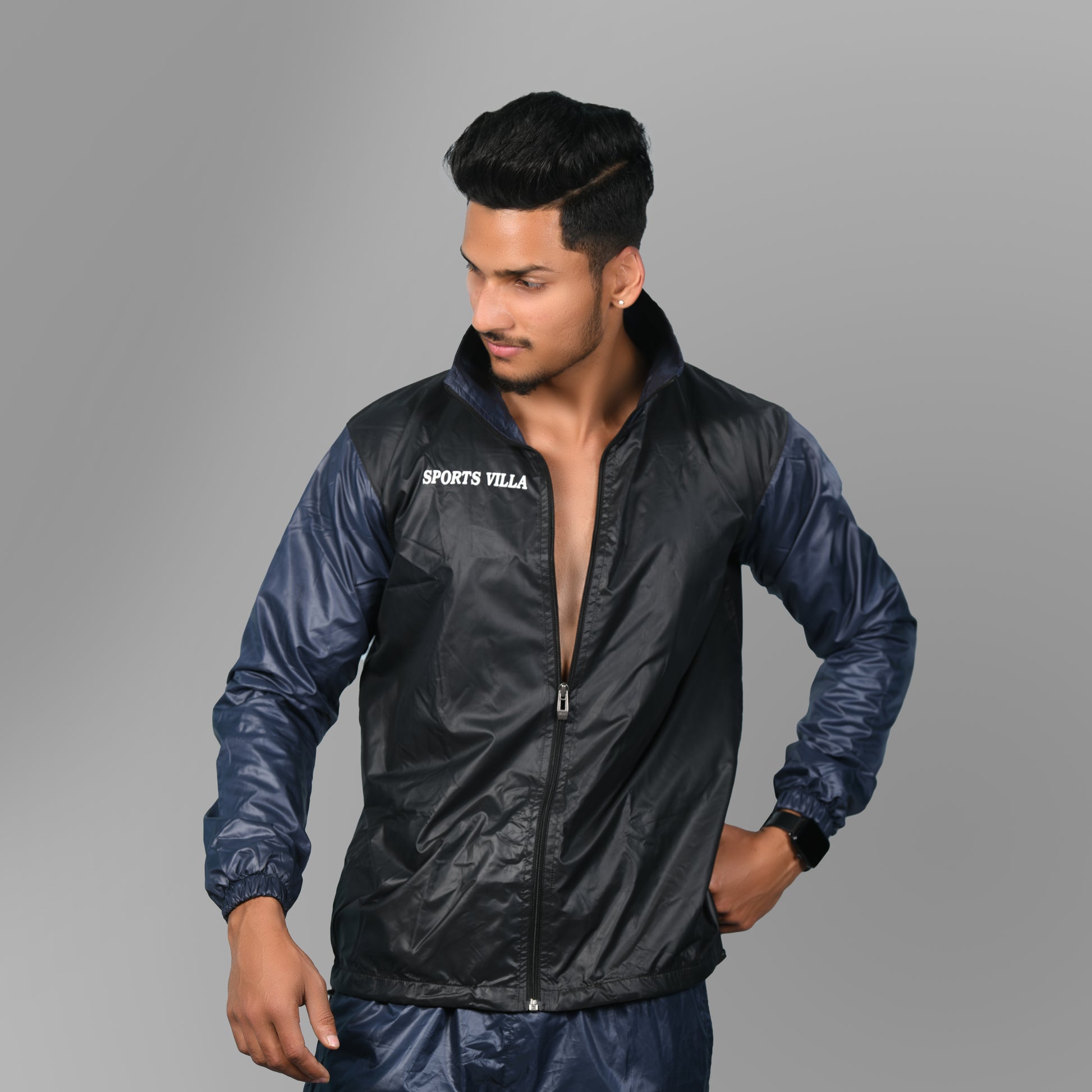 Rain Mesh Jacket (Black with Navy Blue) - SPORTS VILLA