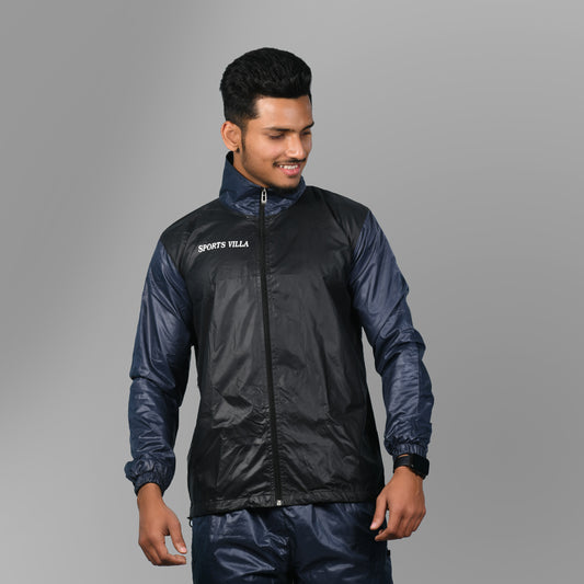 Rain Mesh Tracksuit (Black with Navy Blue) - SPORTS VILLA