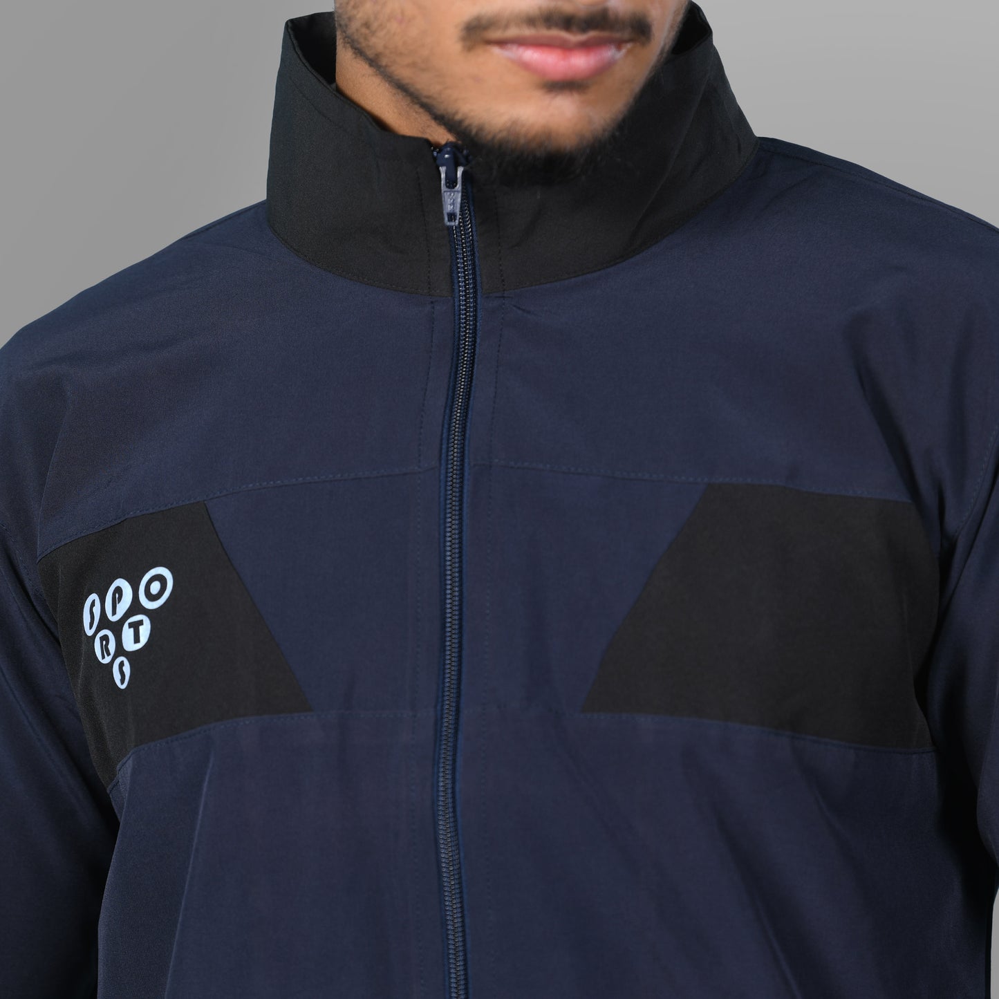 Mesh Windcheater Jacket (Navy Blue with Black Blocks)