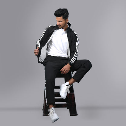 Mesh Windcheater Tracksuit (Striped Black)