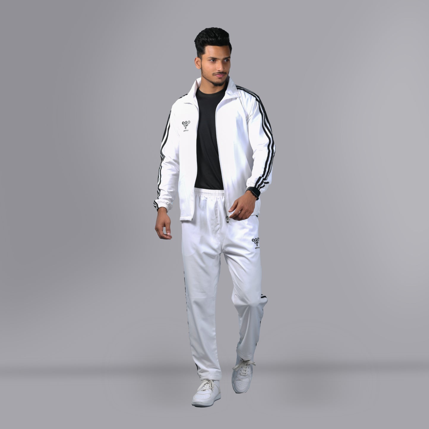 Mesh Windcheater Tracksuit (Striped White)