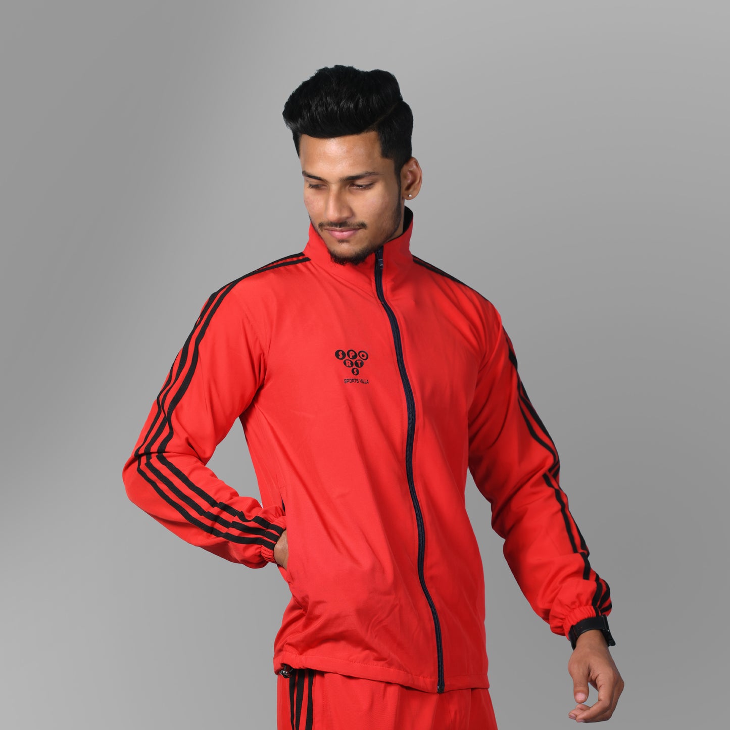 Striped Red Windcheater Jacket for Men by SPORTS VILLA