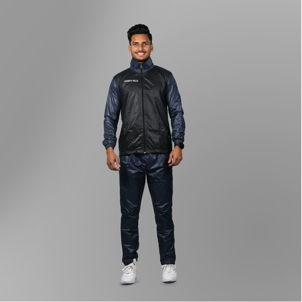 Rain Mesh Tracksuit (Black with Navy Blue)